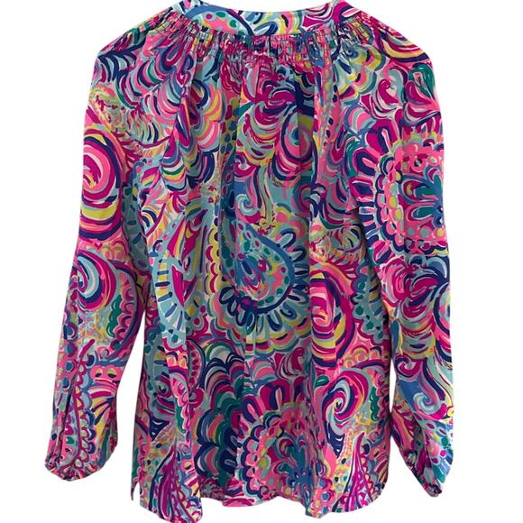 Lilly Pulitzer Silk Elsa Top Psychedelic Sunshine Unicorn Size Small - Picture 4 of 10